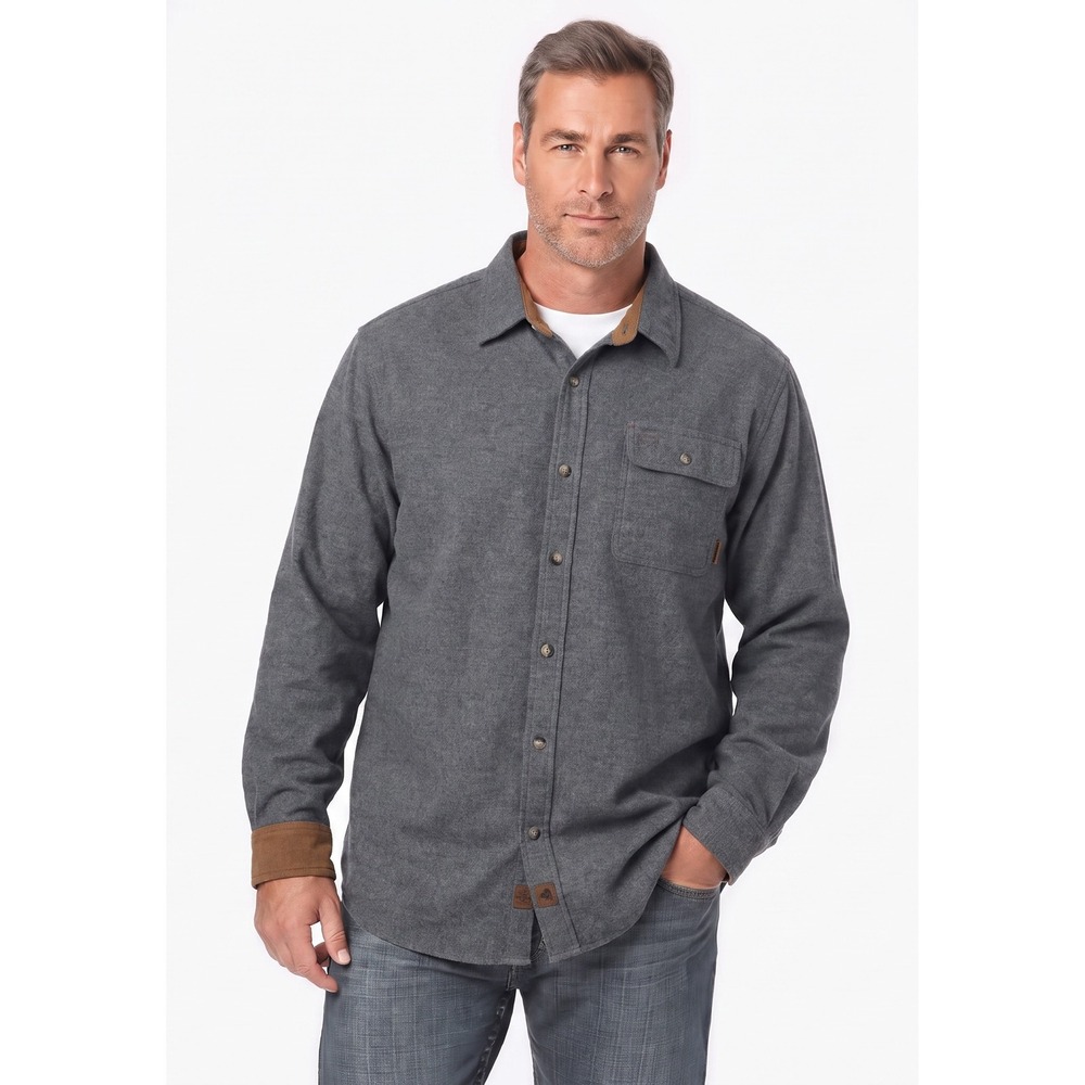 Legendary Whitetails Buck Camp Flannel Shirt Large Gray Cotton Corduroy Trim